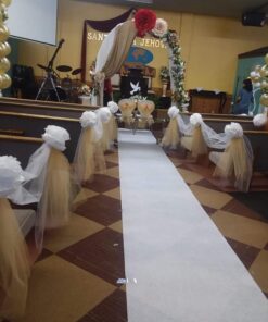 HEALON White Wedding Aisle Runner (100 Feet x 3 Feet) — Includes Pull String for Indoor or Outdoor Weddings, Prom and Parties (Wave) Wave 100ft*3ft 48 71OhD7tEZBL