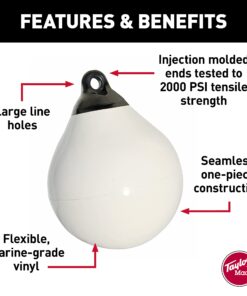 TAYLOR MADE PRODUCTS Taylor Made Tuff End Buoy, White (12") – Flexible, Strong, Marine-Grade Vinyl Buoy for 25-40 Foot Boats – Easy-to-use, Trivalve™ Inflates with Standard Ball Pump – 2020108080 Color - White 12" Diameter 10 71OiXdvZJL