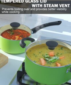 Cook N Home Pots and Pans Set Nonstick, 10 Piece Ceramic Kitchen Cookware Sets, Nonstick Cooking Set with Saucepans, Frying Pans, Dutch Oven Pot with Lids, Green 10-Piece 28 71OiwnLh gL