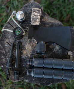 iunio Camping Axe, Hatchet with Sheath, Multi-Tool, Camp Ax, Survival Gear, Folding Portable Tools, for Hiking, Backpacking, Emergency, Hunting, Outdoor Black with Bag 35 71OlY0MFkCL