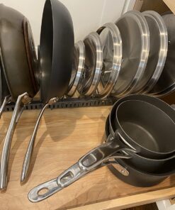 Pot Lid Holder 12+ Adjustable Dividers by BTH Expandable Pan and Pot Lid Organizer Rack for Cabinet – Heavy Duty Pot Lid Organizer for Kitchen Under Sink Drawer Pantry Storage (5.5"W, Dark Grey) LID HOLDER 5.5"W (DARK GREY) 33 71OmeZcY2BL