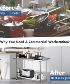 WATERJOY 48" x 30" Stainless Steel Table for Prep & Work Commercial Heavy Duty Kitchen Table with Adjustable Shelf and Wheels Installable(Without Wheel) 48" x 30" Without Wheel 30 71OpRYycG7S 3