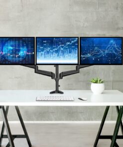HUANUO Triple Monitor Mount for 17 to 32 inch Screens, 3 Monitor Desk Mount Stand with Gas Spring Adjustment Swivel Tilt Rotation with Clamp & Grommet Kit, Hold up to 17.6lbs, Black 30 71OpoMZjuEL 2