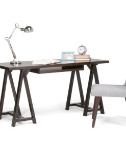 SIMPLIHOME Sawhorse SOLID WOOD Modern Industrial 60 inch Wide Home Office Desk, Writing Table, Workstation, Study Table Furniture in Dark Chestnut Brown 15 71OqrzVKOnL