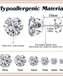 Alternative view of Jstyle Stud Earrings for Women Mens Stainless Steel Earrings, 3-8mm Round Cubic Zirconia Earrings Studs Ear Piercing Jewelry Set Silver Tone