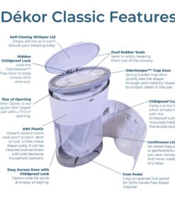 DEKOR Diaper Classic Hands-Free Diaper Pail | White | Easiest to Use | Just Step – Drop – Done | Doesn’t Absorb Odors | 20 Second Bag Change | Most Economical Refill System 27 71OsNkKmL1L