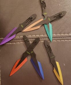 Perfect Point Throwing Knife Set – Set of 6 Throwers, Black Stainless Steel Blades and Handles with Assorted Colored Grinding Lines and Nylon Sheath, Well Balanced, Sport Knives – PP-595-6MC 24 71Ouxjq8DUL