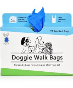 Doggie Walk Bags Dog Waste Bags with Easy Tie Handles, Extra Thick and Strong Poop Bags, Easy Dispensing and Leak Proof, 70 Blue Scented Doggy Bags, 7 x 5 x 17 Inches 9 71OxIBrpjAS