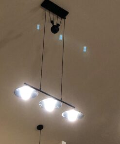 WINSOON 3 Light Industrial Pendant Light, Pulley Pool Table Light Fixture Billiard Light, Retro Steampunk Hanging Lamp, Adjustable Vintage Kitchen Island 3-Head Lights, Matte Black Painted 3 Pack 42 71P0eg4nixL