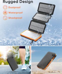 Hiluckey Solar Charger 25000mAh, Outdoor USB C Portable Power Bank with 4 Solar Panels, 3A Fast Charge External Battery Pack with 3 USB Outputs Compatible with Smartphones, Tablets, etc. Orange 38 71P1wzFcPXL