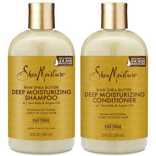 Shea Moisture Raw Shea Butter Shampoo and Conditioner Set, Deep Moisturizing with Sea Kelp & Argan Oil, Sulfate Free & Silicone Free, Curly Hair Products, Family Size, 13 Fl Oz (Pack of 2)