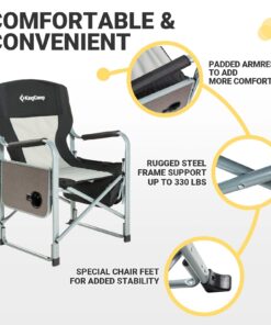 KingCamp Heavy Duty Camping Director Chair Outdoor Folding Chairs for Adults Oversized Camp Chair with Side Table, Cooler Bag, Padded Arms, for Fishing Sports Beach Picnic, Iron, Support 330lbs 14 71P2dayU6hL