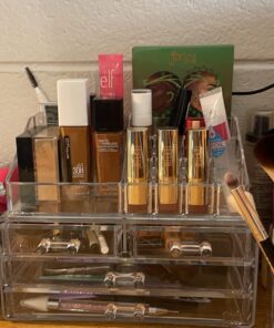 Ikee Design Clear Acrylic Makeup Organizer, Elegant Makeup Storage Organizer for a Stylish Vanity, Bathroom, or Dresser Décor, Clear Design for Easy Visibility and Quick Access 1) 1 Top 4 Drawers 63 71P3pgConYL