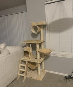 Go Pet Club Classic Cat Tree, Faux Fur Finish, Sisal Rope Scratcher, 62"H, Beige 62 71P49oveYzL