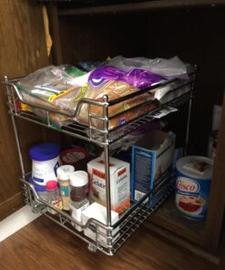 Household Essentials Glidez Multipurpose Chrome-Plated Steel Pull-Out/Slide-Out Storage Organizer for Under Cabinet Use - 2-Tier Design - Fits Standard Size Cabinet or Shelf, Chrome 14.25" - Standard 27 71P4GFSIiGL