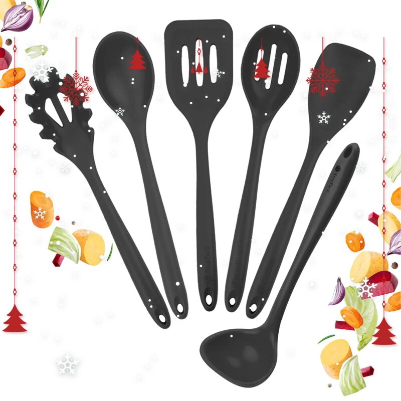 Catalog 1 StarPack Premium XL Silicone Cooking Utensils Set - Six Large Utensils - Kitchen Utensil Set Heat Resistance to 600°F - Hygienic One-Piece Design Silicone Utensil Set for Mixing & Cooking (Gray Black) Premium (Heat Resistant 600°F) Gray Black