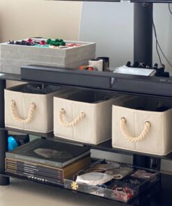 StorageWorks Storage Baskets for Organizing Shelves , Foldable Fabric Storage Bins with Handles, Beige, White & Ivory, 3-Pack, 11 ½" L x 8 ¾" W x 6 ½" H 42 71P6EIHuWxL