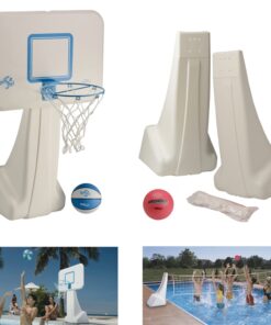 Dunn-Rite PoolSport Swimming Pool Basketball Hoop w/Ball, Base, & 13.5 Inch Stainless Steel Rim for Adults & Kids, Choose Basketball or Basketball and Volleyball Combo Basketball & Volleyball Set 12 71P750i2E4L