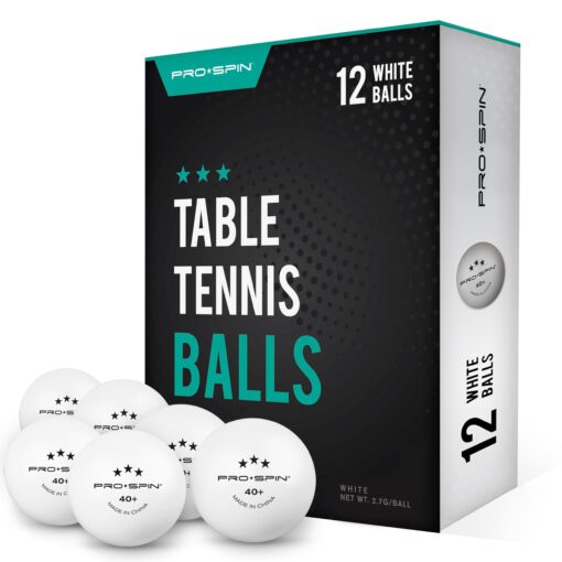 PRO SPIN Ping Pong Balls - White 3-Star Table Tennis Balls | High-Performance 40+ ABS Balls | Ultimate Durability for Indoor/Outdoor Ping Pong Tables Standard 12-Pack