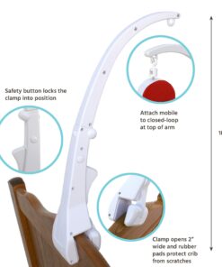 J.L. Childress Crib Mobile Attachment Clamp 18 Inch, Easy Attachment with Rubber Padding, Fits Traditional and Convertible Cribs, White 19 71P9ZEBYEDL