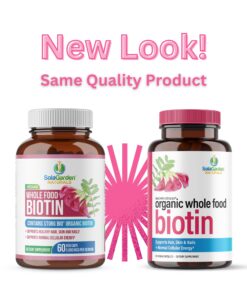 Whole Food Biotin Supplement - Contains Certified Organic Plant Based Biotin from Sesbania Agati Trees - by SolaGarden Naturals. May Support Hair, Skin and Nails. 60 Non GMO Veggie Capsules. 14 71PB2vVyEbL