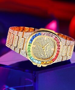 FANMIS Luxury Bling-ed Out Colorful Full Diamond Watches Fashion Quartz Analog Stainless Steel Band Bracelet Wrist Watch Gold 18 71PFkVWLHDL