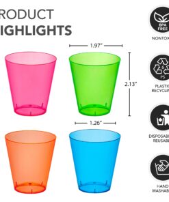 Party Essentials N439176 Hard Plastic 2-Ounce Shot/Shooter Glasses, 120-Count, Multi Neon 8 71PHEsFAE L