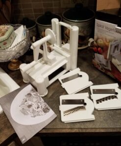 Paderno World Cuisine 3-Blade Vegetable Slicer / Spiralizer, Counter-Mounted and includes 3 Stainless Steel Blades White 48 71PHvH8xuXL