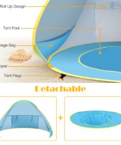 Sunba Youth Baby Beach Tent, Baby Pool Tent, UV Protection Infant Sun Shelters Beach Shade Tent, Pop Up Baby Tent for Beach Blue 19 71PLSRKgKJL