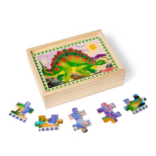 Melissa & Doug Dinosaurs 4-in-1 Wooden Jigsaw Puzzles in a Storage Box (48 pcs) - Kids Puzzle, Dinosaur Puzzles for Kids Ages 3+ - FSC-Certified Materials