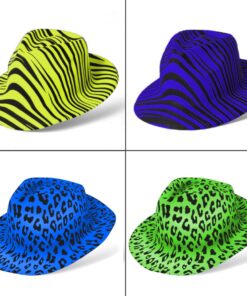 Alternative view of Novelty Place Neon Animal Print Plastic Party Hats, Fedora with Gangster Mafia Style, UV Blacklight Glow Party Stars Rave Hats for Kids and Teens in Birthday, Concerts, Music Party(Pack of 12)