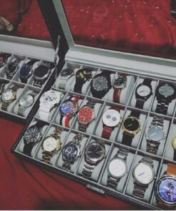 Watch Box Organizer Pillow Case 24 Slot Display Cases With Framed Glass Lid Elegant Contrast Stitching Sturdy and Secure Lock for Men Women Watch and Jewelry Large Holder Boxes 31 71PPwLqLwML