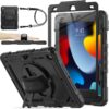 SEYMAC stock iPad 9th/ 8th/ 7th Generation Case 10.2’’, Shockproof with Screen Protector Pencil Holder 360° Rotating Hand Strap &Stand, for 10.2 inch 2021/2020/2019 (Black) Black+Back 12 71PVEdXCeL
