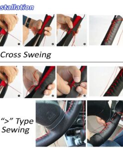 AULLY PARK Universal Car Steering Wheel Cover Genuine Leather Stitch On Wrap (Size L, Red and Black) 11 71PYtiyMjCL