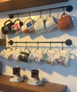 Wallniture 24" Gourmet Kitchen Rail for with 10 S Hooks for Hanging Utensils, Pot Pan Lid Rack Storage Organizer Set, Steel, Black 25 71PZ1EnJ L