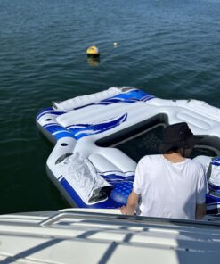 Intex Blue Tropic Inflatable 5 Person Raft or Swimming Pool Island Water Floating Lounger Raft with Backrests, Built in Cooler, and 4 Cupholders 28 71PZpJPJN9L