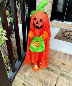 Alternative view of Lighted Color Changing Halloween Trick or Treater Pumpkin Kid Jack O Lantern Candy Bag Witch Hat Greeters Haunted House Decor
