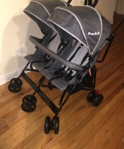 Dream On Me Volgo Twin Umbrella Stroller in Gray, Lightweight Double Stroller for Infant & Toddler, Compact Easy Fold, Large Storage Basket, Large and Adjustable Canopy 45 71Pbpi12KiL 1