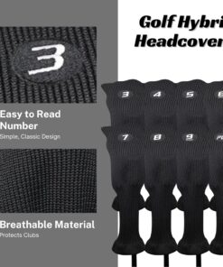 Majek All Hybrid Head Cover Golf Club Black Sleek Tight Fit Headcover Set 3-PW Acrylic Head Covers 3 4 5 6 7 8 9 PW Easy to See Large White Embroidered Numbers 10 71Pe7hDioCL