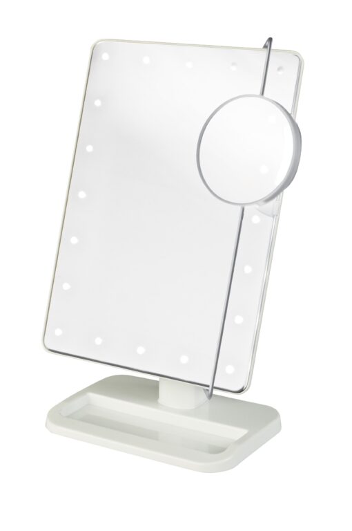 Jerdon 8-Inch by 11-Inch Lighted Vanity Mirror - Rectangular Tabletop Mirror in White with 10X Magnification Spot Mirror - Model JS811W