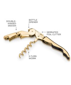 Alternative view of Viski 24k Gold Plated Signature Double Hinged Corkscrew Wine Bottle Opener and Foil Cutter, Waiter’s Corkscrew Wine Key, 4.75"