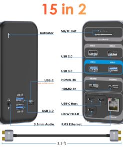TOBENONE USB C Docking Station for 15 in MacBook - Dual Monitor Docking Station With 2 HDMI, 6 USB A, SD/Micro SD, LAN, 87W PD, Grey UDS013-No Power Adapter 35 71PkIM6dMzL