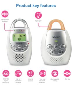 VTech DM221-2 Audio Baby Monitor with up to 1,000 ft of Range, Vibrating Sound-Alert, Talk Back Intercom, Night Light Loop & Two Parent Units, White 27 71PkgKNbMAL 1