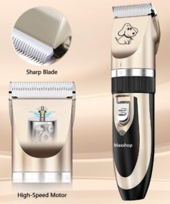 Maxshop Dog Grooming Kit, Low Noise Rechargeable Dogs Shaver Clippers Electric Quiet Dog Hair Trimmer for Dogs and Cats with Comb Guides Scissors Nail Kits (Gold Black) Gold Black 47 71Pq4FOATVL