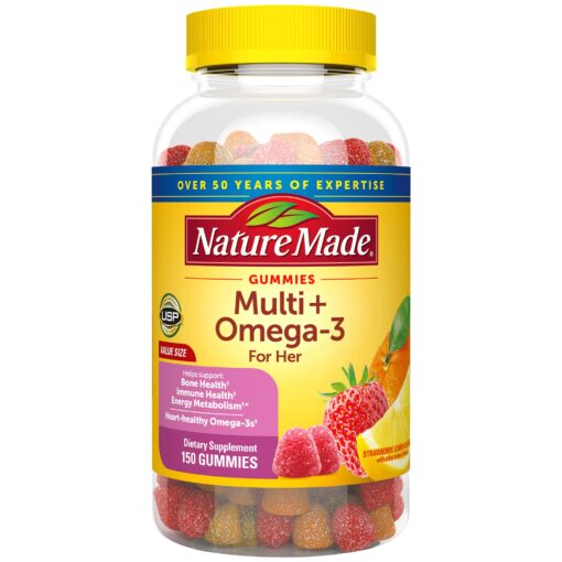 Nature Made Womens Multivitamin with Omega-3, Multivitamin for Women for Daily Nutritional Support, 150 Gummies, 75 Day Supply Strawberry Lemon & Orange 150 Count (Pack of 1)