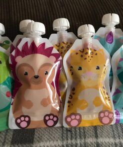 ChooMee Reusable Baby Food Storage Pouches, 5 oz + SoftSip Pouch Tops | Ideal for Baby Food, Smoothies and Purees | Secure Double Lock Zipper, Wide Bottom, BPA Free | SnakPack FreshSquad, 10 CT 8 Pouch + SoftSip OA 22 71PuJzQQIcL