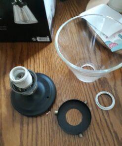 Globe Electric 65380 1-Light Flush Mount Ceiling Light, Dark Bronze, Satin Finish, Antique Brass Accents, Clear Glass Shade, Ceiling Light Fixture, E26 Bulb, Bulb Not Included Dark Bronze with Clear Glass 38 71PuhFFr pL