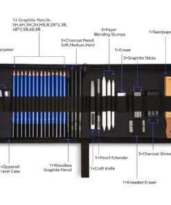 Lightwish Drawing Sketching Pencils, 36 Pcs Professional Art Pencils for Artists' Kids, Art Supplies &Graphite Charcoal Pencils, Sketchbook 36 Pcs-Zipper Case Zipper Case 11 71PzOY1PbrL