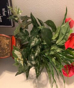 Nearly Natural 6678 Mixed Greens and Anthurium with Vase Decorative Silk Plant, Green 37 71Q IUAuRSL