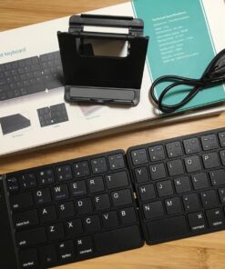 Samsers Foldable Bluetooth Keyboard - Portable Wireless Keyboard with Stand Holder, Rechargeable Full Size Ultra Slim Keyboard Compatible IOS Android Windows Smartphone Tablet and Laptop-Black Black 47 71Q4KTN6BEL